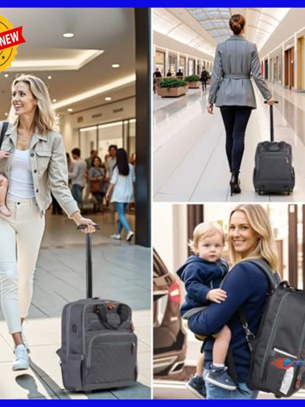 Convertible Rolling Diaper Backpack with Hidden Wheels, 35L Travel Bag